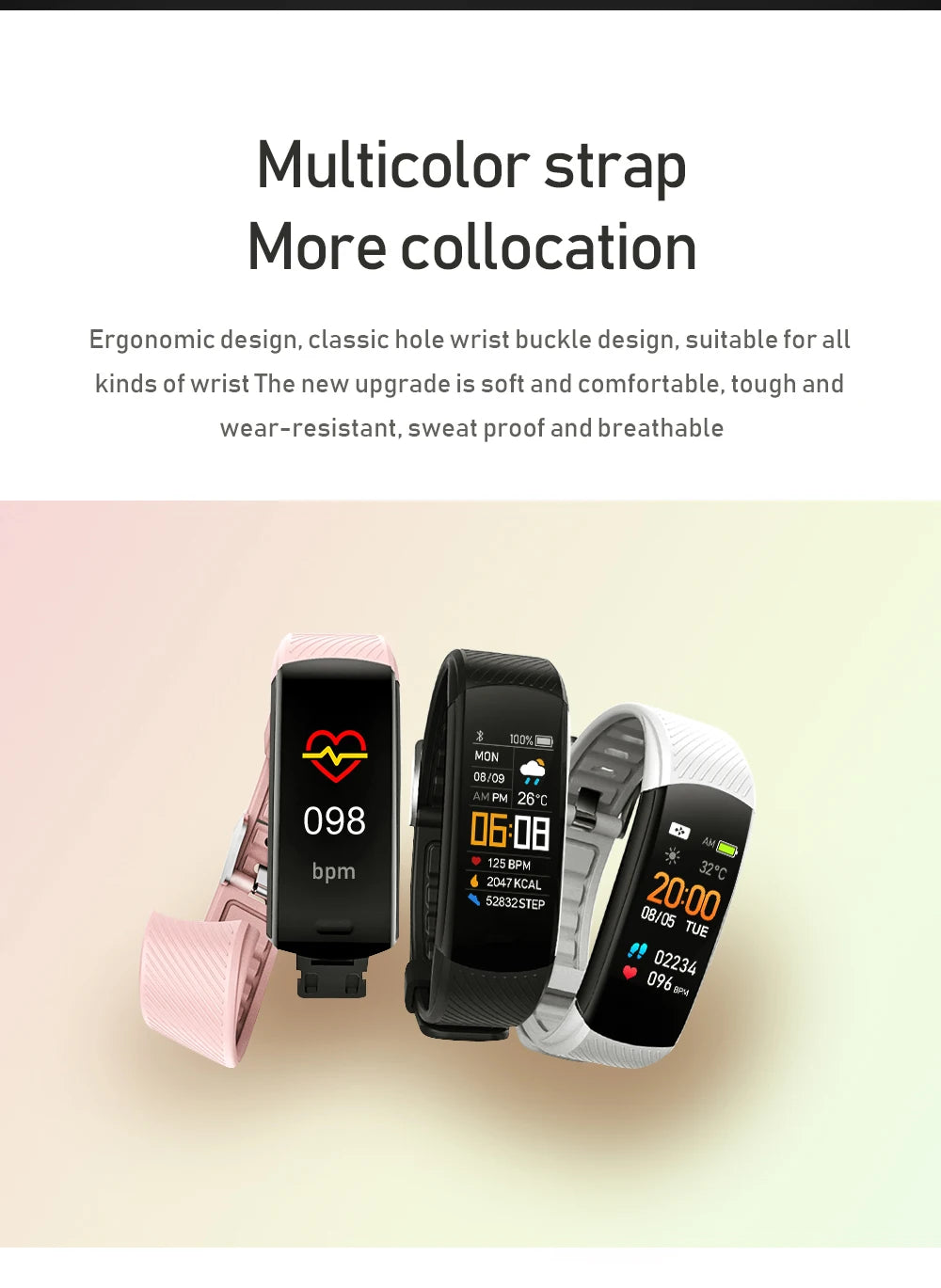 Original Fitness Smart Watch Heart Rate Monitor Weather Clock Band Sport Waterproof Smartwatch for Men Women iPhone Android 2024